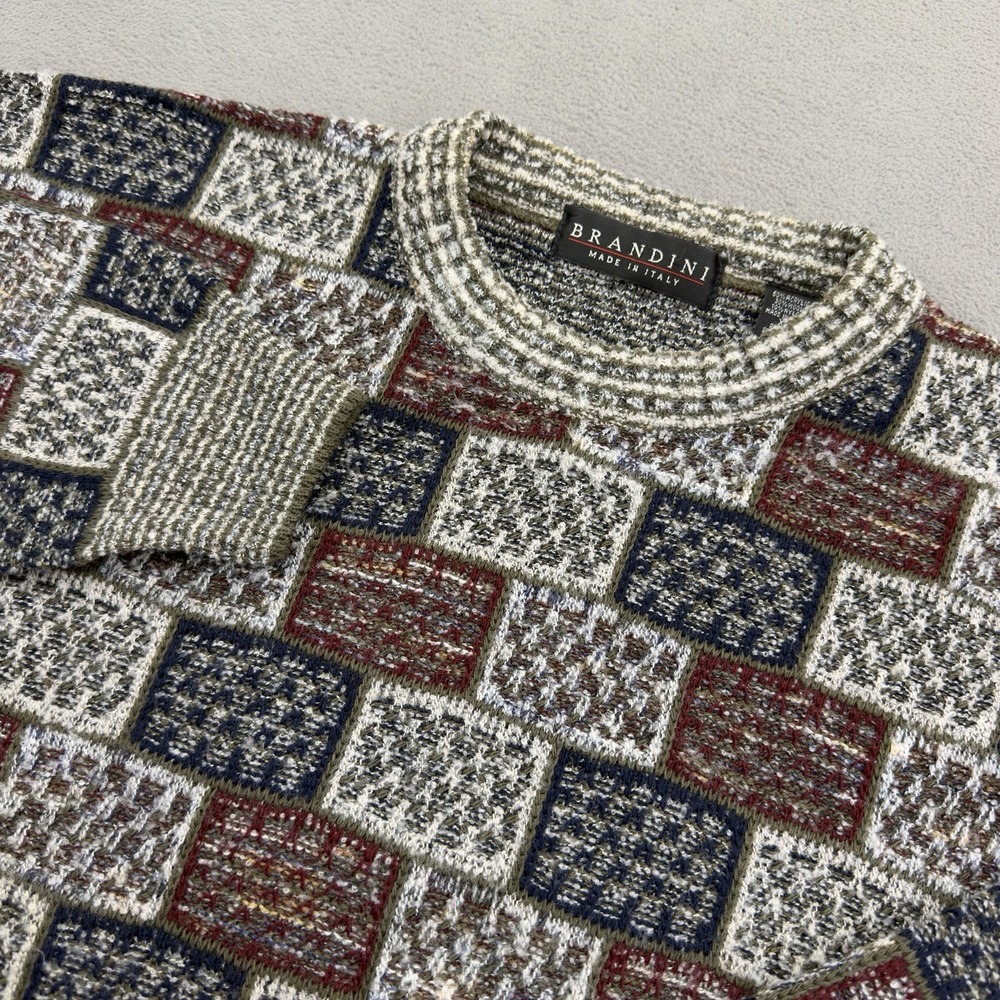 Vintage Brandini Italy Coogi Style Sweater Mens XL Geometric Block Knit Grandpa